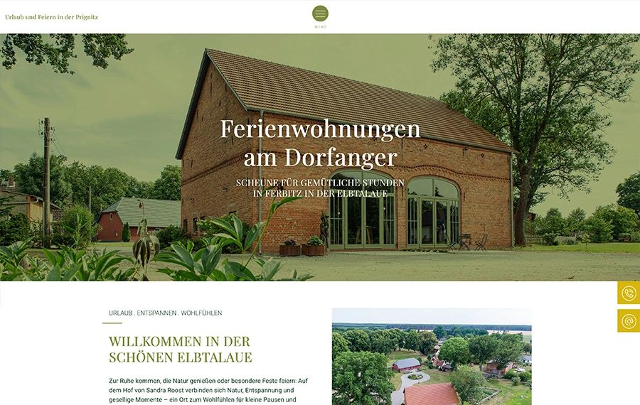 Website der Ferienwohnungen am Dorfanger