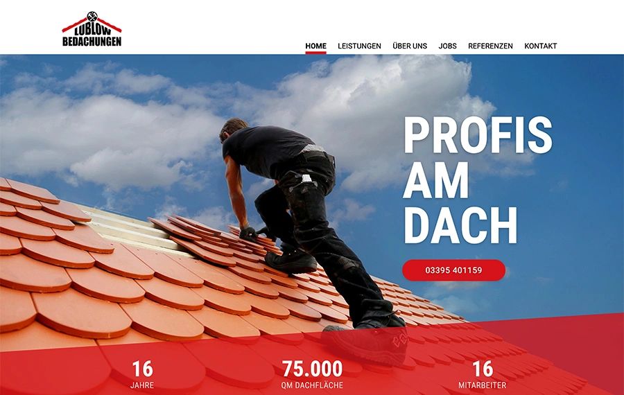 Website von Lublow Bedachungen: Profis am Dach